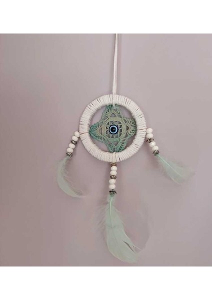 El Yapımı Nazar Boncuklu Dreamcatcher – Tüylü, Boncuklu, Dekoratif Duvar ve Araba Süsü