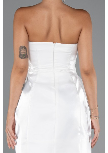 Straplez Mini Saten Gece Elbisesi ABK2439 fırsatları