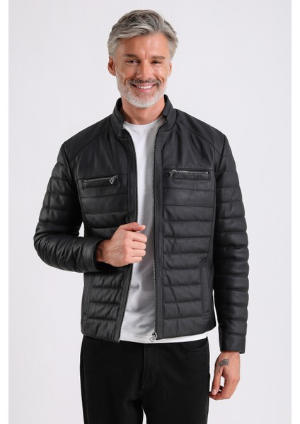 Leandro Erkek Şişme Deri Mont fiyatları