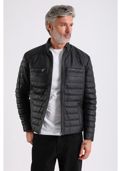 Leandro Erkek Şişme Deri Mont modelleri