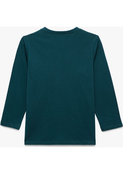 Uzun Kollu Bisiklet Yaka Pamuklu Dinozor Baskılı Tişört fiyatları