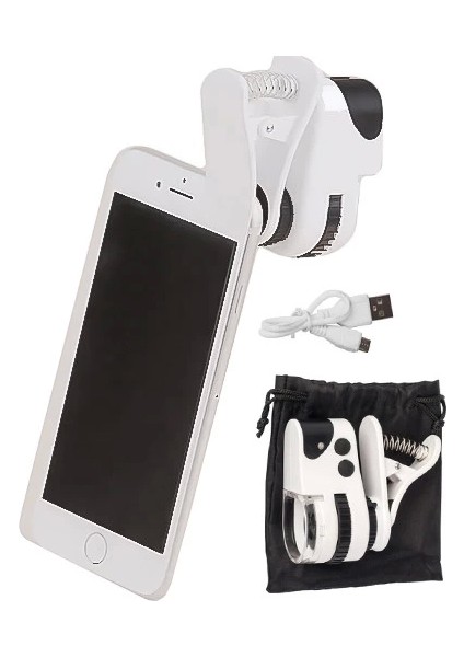 60X Mini Cep Telefonu Için Mandallı Mikroskop Uv Ledli Büyüteç Model AL2431