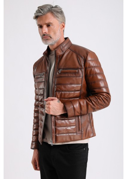 Leandro Erkek Şişme Deri Mont fiyatları