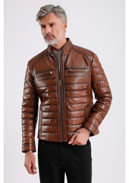 Leandro Erkek Şişme Deri Mont modelleri