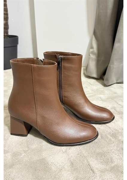 Kadın Marta Kahverengi Kalın Topuklu Yumurta Burun Fermuarlı Bot modelleri