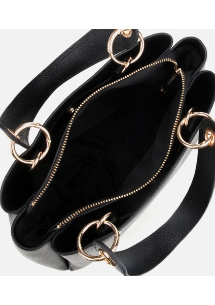 03CAH309180A100 KADIN Deri Siyah Omuz Çantası