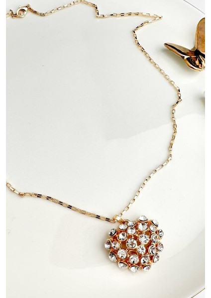 Altın Rengi Taşlı Kalp Kolye(72cm) fiyatları