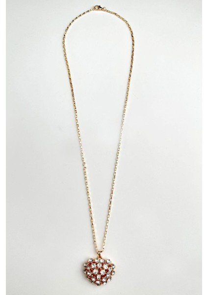 Altın Rengi Taşlı Kalp Kolye(72cm) fırsatları