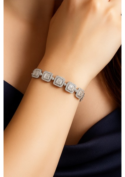 Pırlanta Montür Baget Gümüş Bileklik