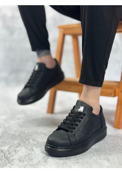 ET0423 Kalın Siyah Yüksek Taban Siyah Bağcıklı Spor Erkek Ayakkabı