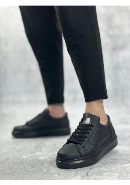 ET0423 Kalın Siyah Yüksek Taban Siyah Bağcıklı Spor Erkek Ayakkabı modelleri