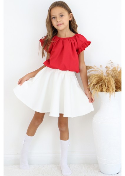 Kız Çocuk Kırmızı Bluz Krem Etek 23 Nisan 29 Ekim Gösteri Takımı indirimleri