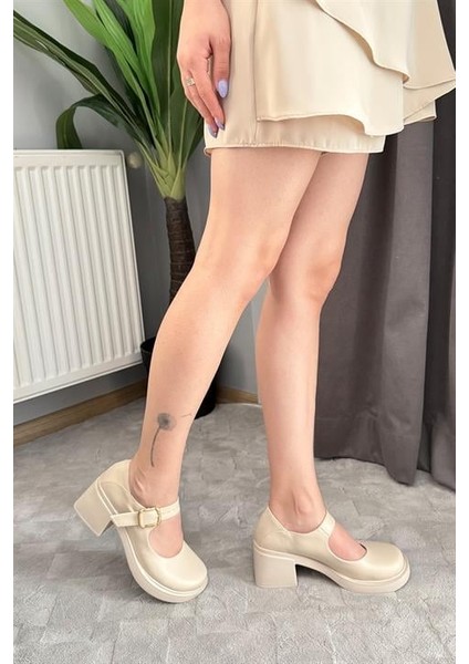 Kadın Sofya Bej Deri 6 cm Tek Baretli Topuklu Lofer Ayakkabı fiyatları