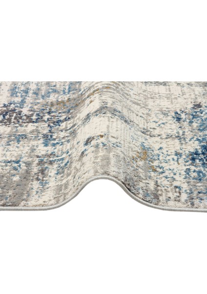 Lagos Lgs 09 Krem Mavi - Yıkanabilir Hav Vermez Modern Desenli Halı