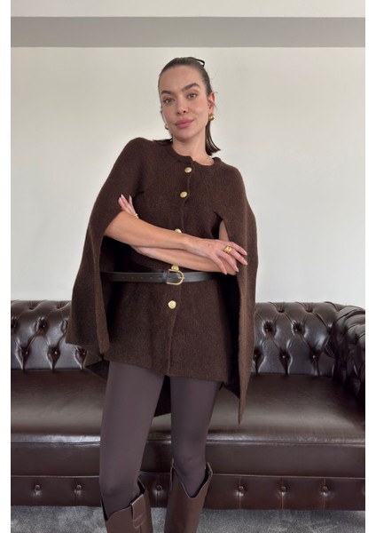 Özel Üretim Triko Kemerli Panço- Kahverengi