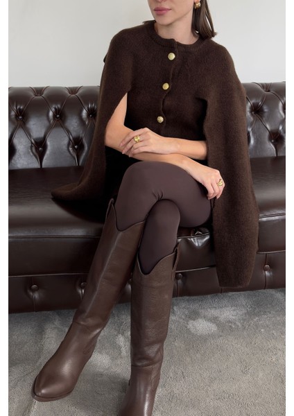 Özel Üretim Triko Kemerli Panço- Kahverengi modelleri