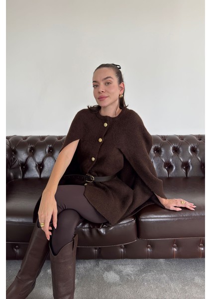 Özel Üretim Triko Kemerli Panço- Kahverengi fırsatları