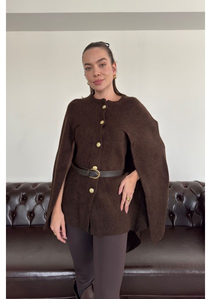 Özel Üretim Triko Kemerli Panço- Kahverengi indirimleri