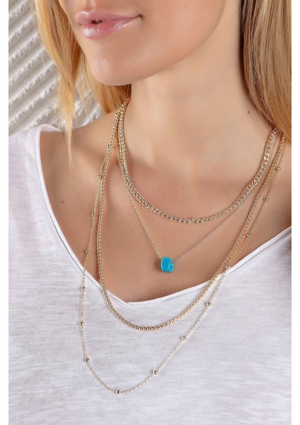 Altın Sarısı Boncuk Detaylı Çoklu Kolye