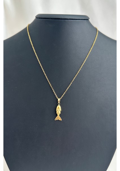 Çelik Altın Rengi Minimal Balık KOLYE(45CM) modelleri