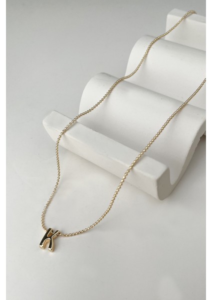 Altın Rengi Üç Boyutlu K Harfi Kolye (45+5cm)