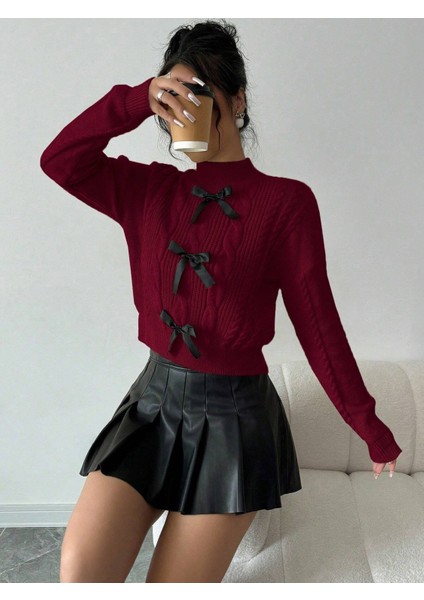 Örgülü Fiyonk Detaylı Triko Kazak