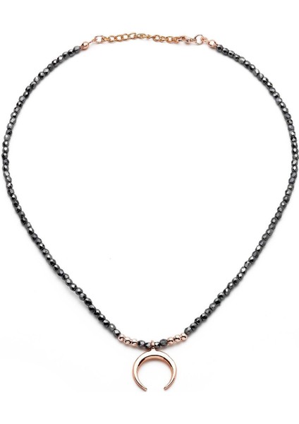 Hilal Figürlü Füme Kristal Bocuklu Kolye