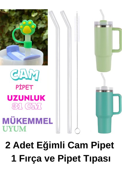 2 Adet Renkli Cam Eğimli Pipet 1 Adet Fırça 10 mm Için Pipet Tıpası Pipet Kapağı Quencher Pipet Tıpası 40 Oz ve 30 Oz Uyumlu