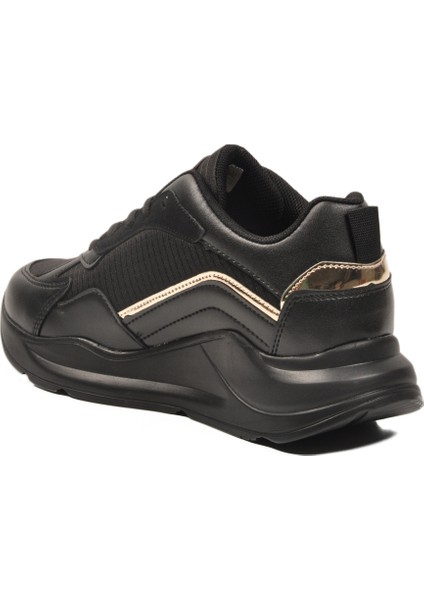 Siyah Altın Kalın Taban Bağcıklı Kadın Spor Ayakkabı 051 G fırsatları