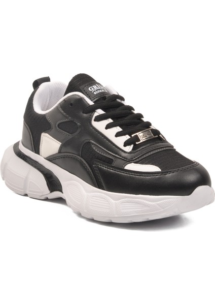 Siyah Beyaz Kalın Taban Bağcıklı Kadın Spor Ayakkabı 301 G modelleri