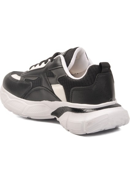 Siyah Beyaz Kalın Taban Bağcıklı Kadın Spor Ayakkabı 301 G fırsatları