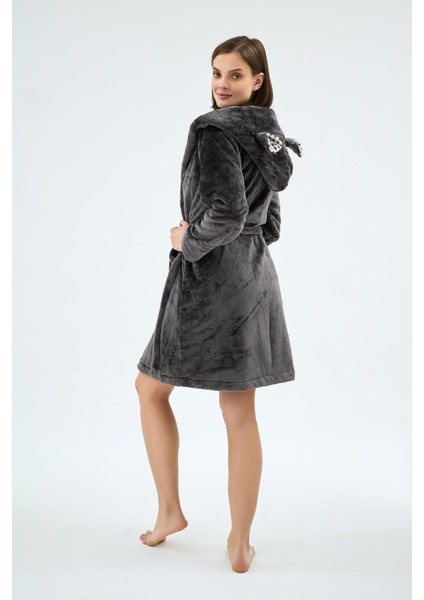 Kadın Kapüşonlu Kulak Detaylı Cepli Kemerli Siyah Sabahlık C4T1N071 fiyatları