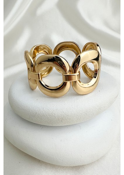 Özel Seri Altın Rengi Sıralı Halka Detay Kelepçe Bileklik (Iç Çapı:6cm) fiyatları