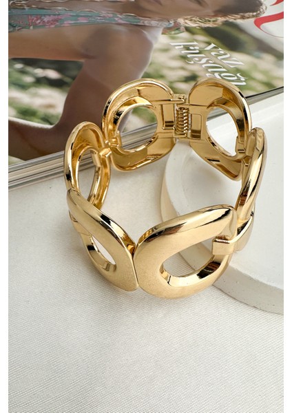 Özel Seri Altın Rengi Sıralı Halka Detay Kelepçe Bileklik (Iç Çapı:6cm) fırsatları