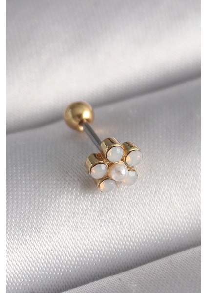 Bfs 316L Çelik Gold Renk Zirkon Taşlı Çiçek Model Tragus Piercing