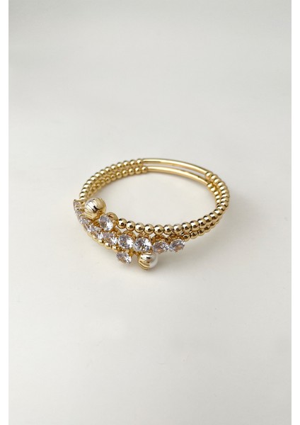 Sıra Taşlı Topçuk Detaylı Dolamalı Bileklik