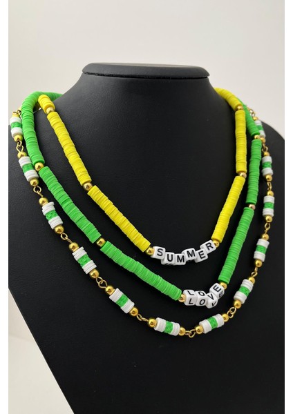 Üçlü Kombin Fimo Kolye (Ölçü:43+5 Cm)