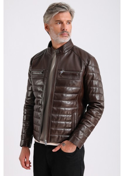 Leandro Erkek Şişme Deri Mont fiyatları