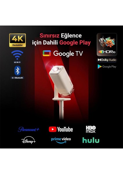 Aurzen Boom Air Android Google Tv 4K Destekli Projeksiyon Cihazı +HDR10+TOF Auto Focus+Auto Keystone+6g Wifi+6.1bt+Dolby Ses Sistemi+Powerbank Desteği - Ps5/ps4/xbox modelleri