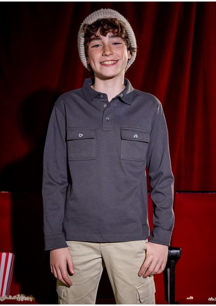 Erkek Çocuk Yakalı Sweatshirt Gri