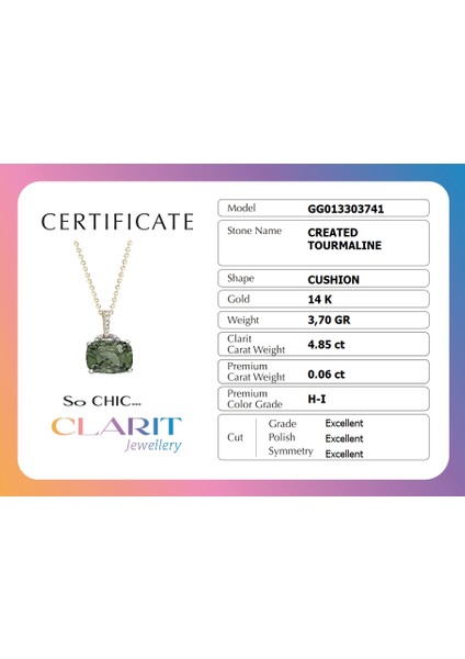 Tourmaline Taşlı Clarit Serisi 41 cm 14 Ayar Sarı Altın Kolye modelleri