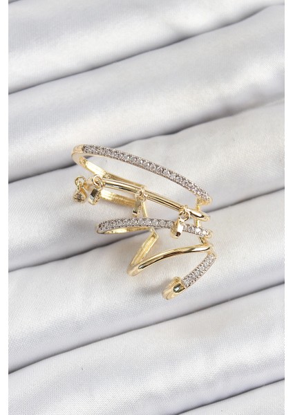 Bfs Pirinç Zirkon Taşlı Sıkıştırma Sağ Kıkırdak Gold Renk Kadın Küpe