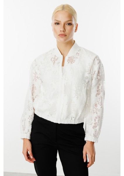 Kadın Yakmalı Organze Mont 6028 Ekru