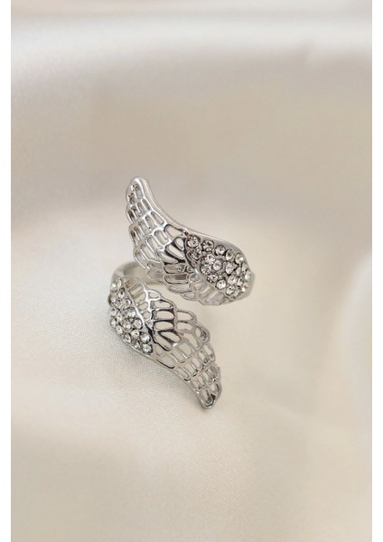 Bfs Ayarlamalı Silver Renk Metal Zirkon Taşlı Kanat Yüzük