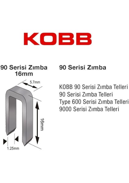 Kobb KBZ9016 16 mm 2500 Adet U Zımba Teli fiyatları