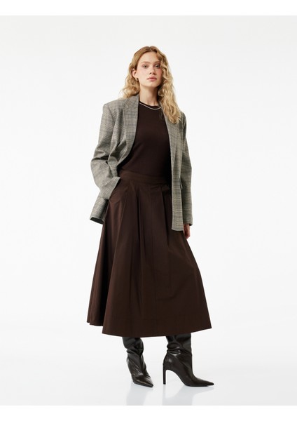 Pamuklu Cepli Pile Detaylı Midi Poplin Kloş Etek fiyatları