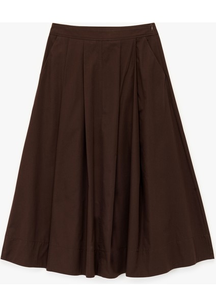 Pamuklu Cepli Pile Detaylı Midi Poplin Kloş Etek modelleri