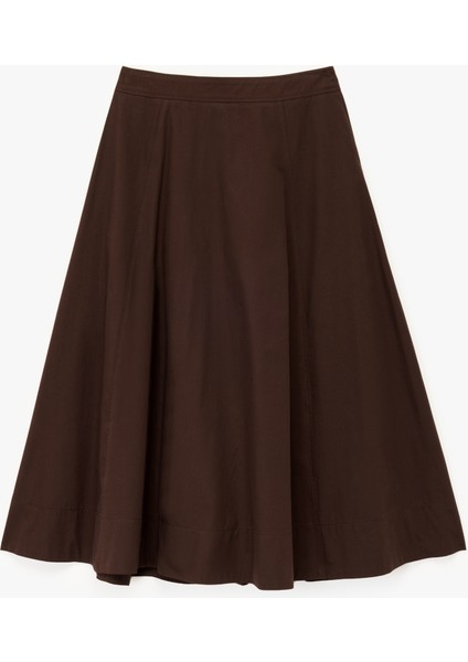 Pamuklu Cepli Pile Detaylı Midi Poplin Kloş Etek fırsatları