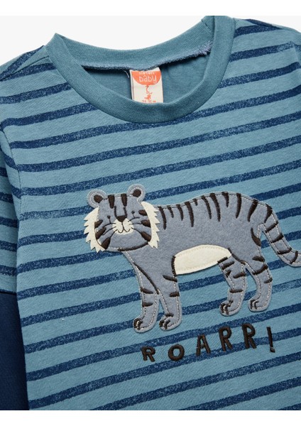 Pamuklu Bisiklet Yaka Hayvan Nakışlı Uzun Çıkma Kollu Tişört modelleri