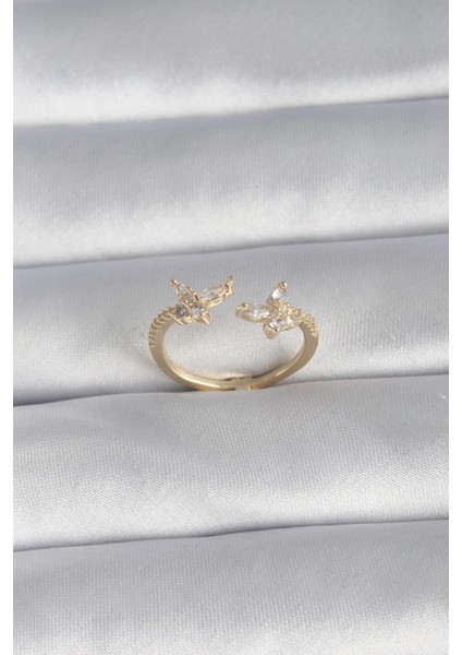 Bfs Pirinç Gold Renk Zirkon Taşlı Kelebek Model Kadın Yüzük